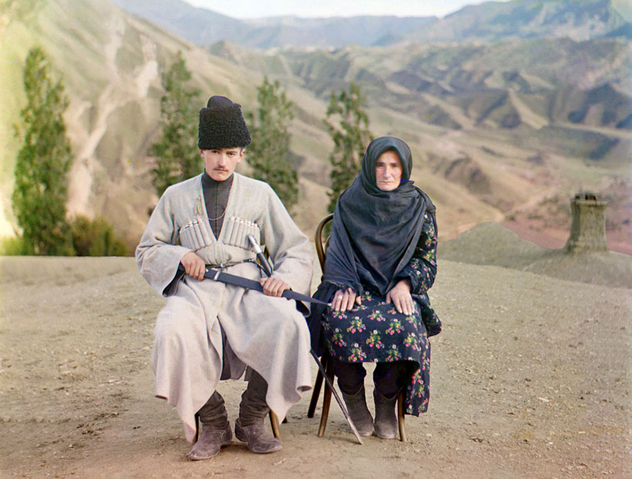 3 A man and woman pose in Dagestan, ca. 1910