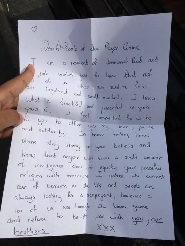 Mosque in England Receives Lovely Letter from an Anonymous Non-Muslim ...